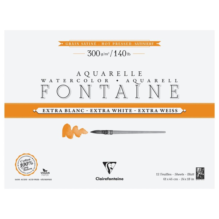 Bloc papier aquarelle encollé 4 côtés Fontaine Extra Blanc 300g