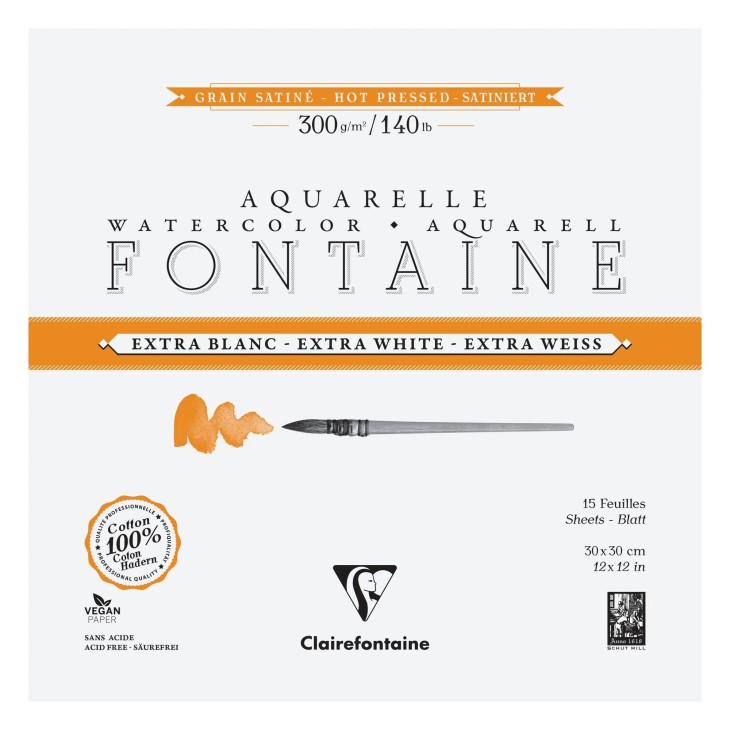 Bloc papier aquarelle encollé 4 côtés Fontaine Extra Blanc 300g