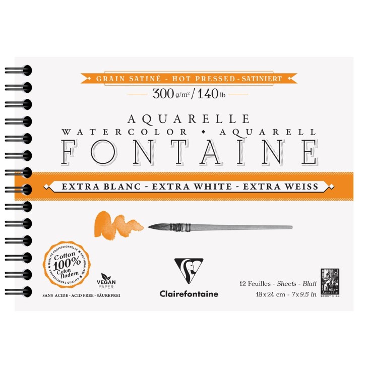 Album papier aquarelle spiralé Fontaine Extra Blanc 300g