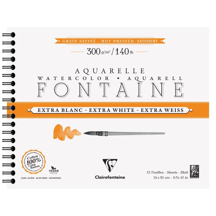 Album papier aquarelle spiralé Fontaine Extra Blanc 300g