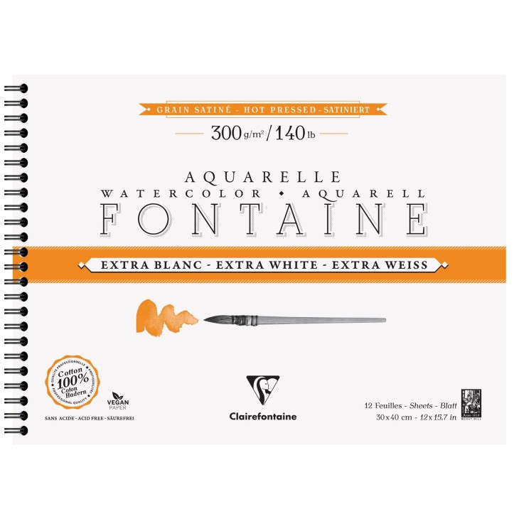 Album papier aquarelle spiralé Fontaine Extra Blanc 300g