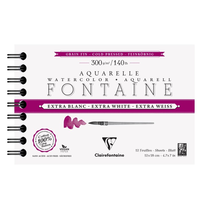 Album papier aquarelle spiralé Fontaine Extra Blanc 300g