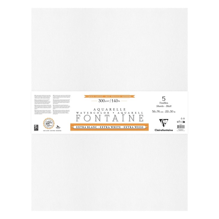 Papier aquarelle frangés 4 côtés Fontaine Extra Blanc 300g grain satiné