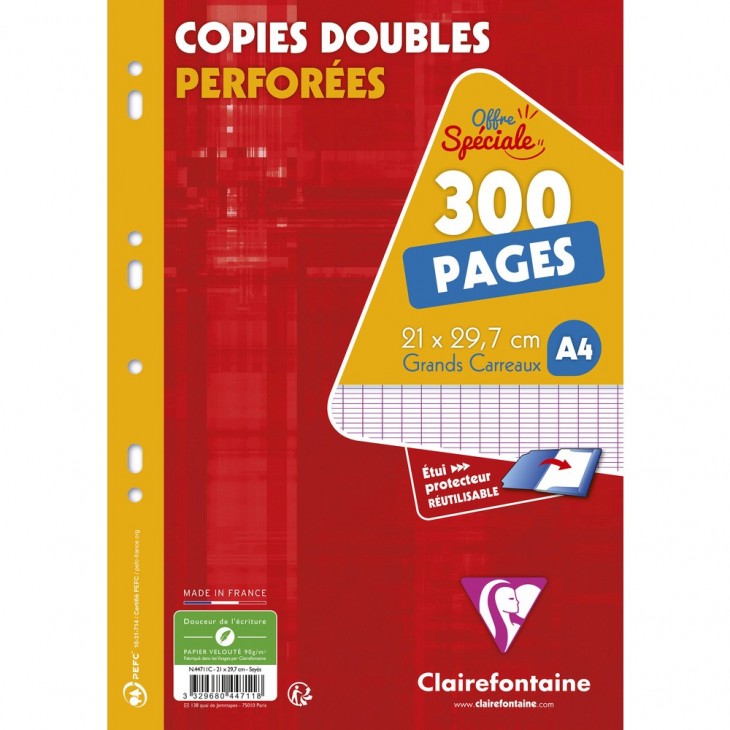 Copies doubles Blanc A4 Perforé Grands carreaux 300 pages