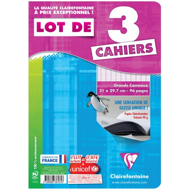 CLAIREFONTAINE Cahier ligné piqué A4 - 96 pages – Les Cahiers de
