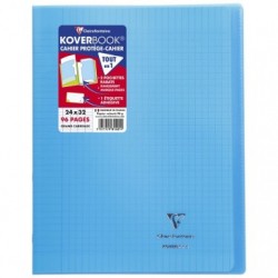 Cahier piqué Koverbook 24x32cm 48 pages petits carreaux + marge couverture  polypropylène transparent - Bleu sur