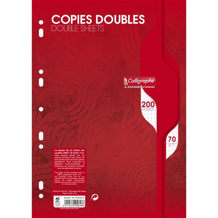Feuilles copies doubles perforées format A4 petits carreaux 200 pages  SINCERE - Kibo
